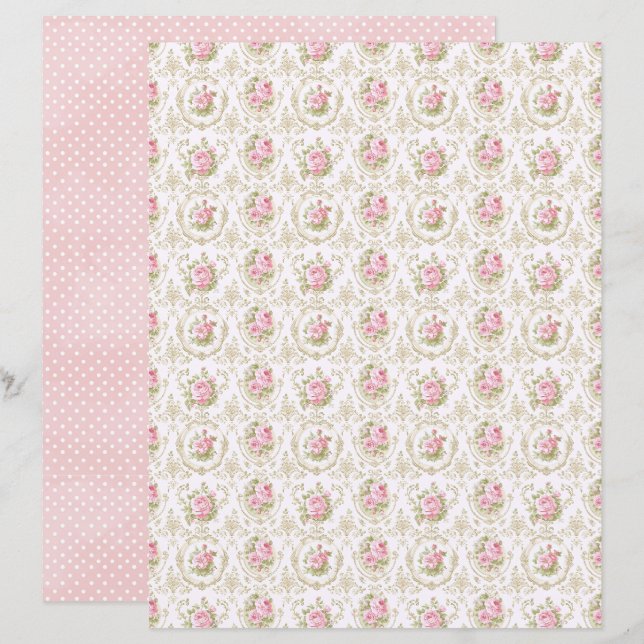 Antike Coquette Rose Florale Scrapbook-Papierblatt (Vorne/Hinten)