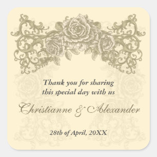 Antike Creme-Rose Hochzeitsticker Quadratischer Aufkleber