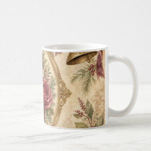 Antike Creme viktorianische Weihnachtsbotanik Rose Kaffeetasse