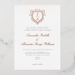Antike Crest Minimalistische Vintage-Monogramm-Hoc Folieneinladung