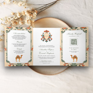 Antike Crest Royal Camel Indische Hindu-Hochzeit Dreifach Gefaltete Einladung