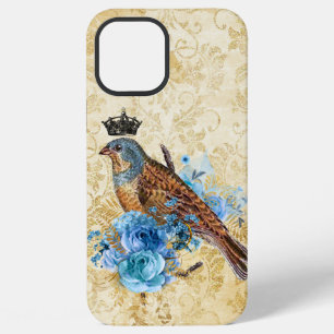 Antike Crown Bird Blaue Blumen iPhone 12 Pro Max Hülle