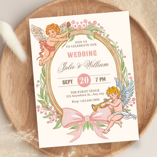 Antike Cupid-Blumen-Bogen-Hochzeit Einladung (Von Creator hochgeladen)