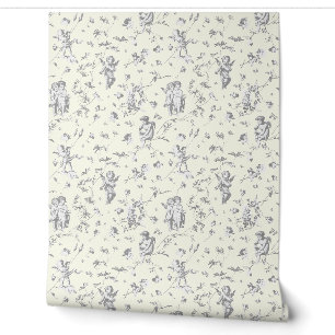 Antike Cupid-Engel Florale Baby-Grau-Toile Tapete