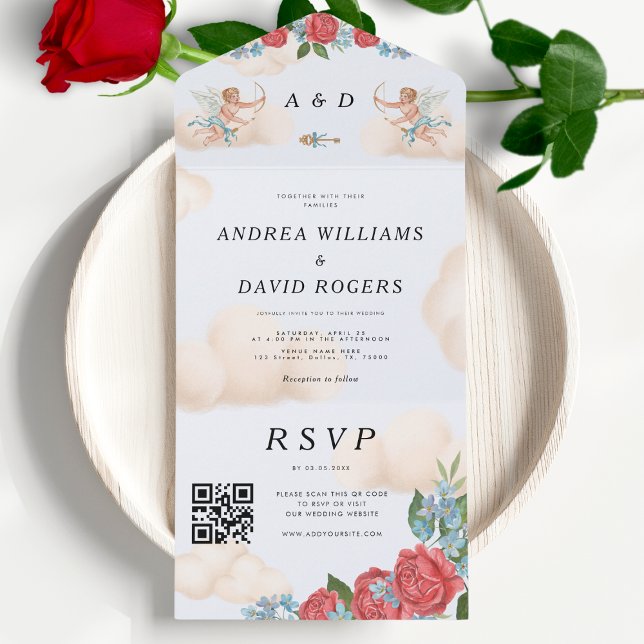 Antike Cupid Vintage Blumenhochzeit All In One Einladung (Von Creator hochgeladen)