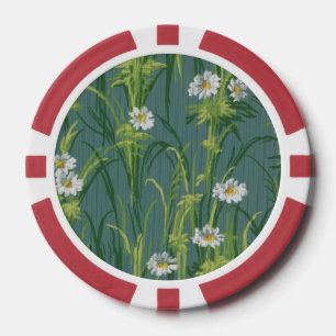 Antike Daisy-Blumen auf teagrauen Nadelstreifen Pokerchips