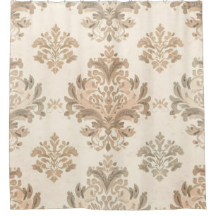 Antike Damast Elegante Beige Französische Farmhaus Duschvorhang