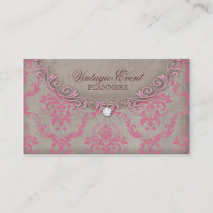 Antike Damast Geschäftskarte Rosa Beige Vintage Visitenkarte