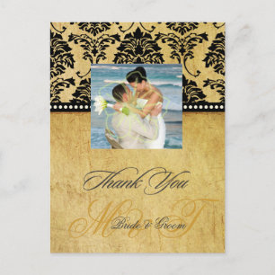 Antike Damast-Hochzeit-Danke-Foto-Postkarten, Postkarte
