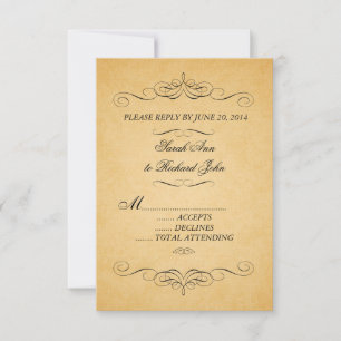 Antike Damast Hochzeit RSVP Schwünge Flourish Karte