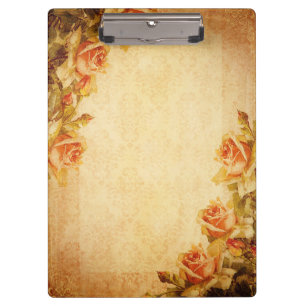 Antike Damast Shabby Chic Pfirsichrosen Klemmbrett