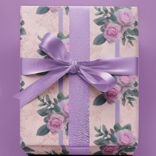 Antike Damastbänder mit altrosa Rosen Geschenkpapier
