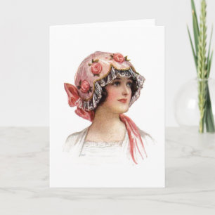 Antike Dame mit Seidenblumenhaube Karte