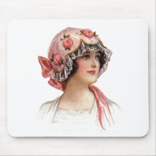Antike Dame mit Seidenblumenhaube Mousepad