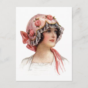 Antike Dame mit Seidenblumenhaube Postkarte