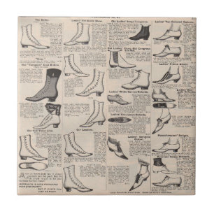 Antike Damenschuh-Katalogseite Vintage-Druck Fliese