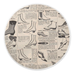 Antike Damenschuh-Katalogseite Vintage-Druck Keramikknauf