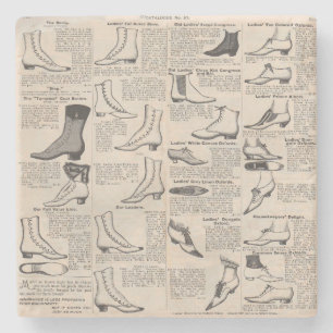 Antike Damenschuh-Katalogseite Vintage-Druck Steinuntersetzer