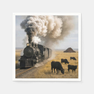 Antike Dampflokomotive mit Kühen Serviette
