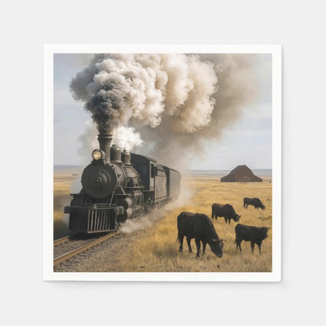 Antike Dampflokomotive mit Kühen Serviette (Vorderseite)