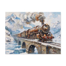Antike Dampflokomotive Schneebedeckter Berg Ölbild