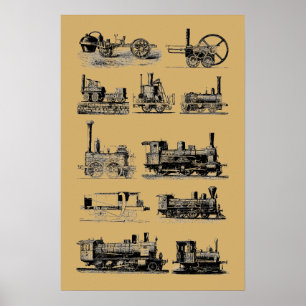 Antike Dampflokomotive "Steampunk" Kunst Poster