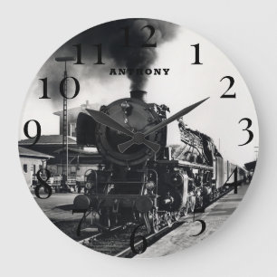 Antike Dampflokomotive Zug Eisenbahn Dampf Große Wanduhr