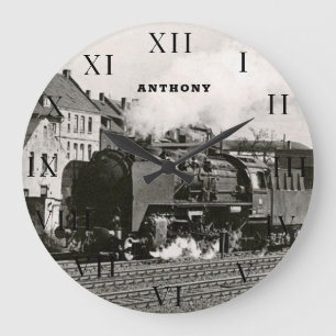 Antike Dampflokomotive Zug Eisenbahn Dampf Große Wanduhr