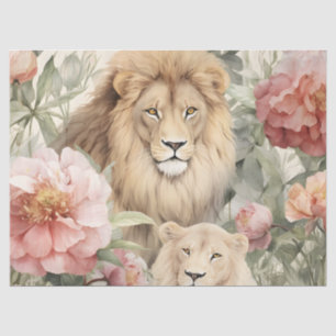 Antike Decoupage Pastell Blumen Löwe Seidenpapier