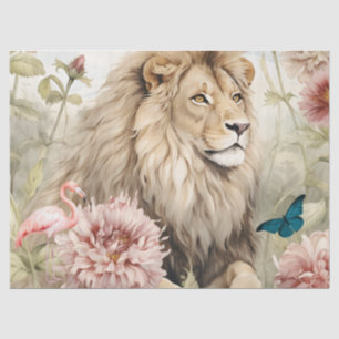 Antike Decoupage Pastell Blumen Löwe Seidenpapier