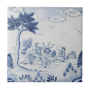 Antike Delft-Fliese - ländliche Szene - Blau und W Fliese