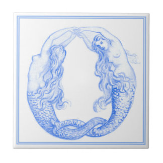 Antike Delfter Blau Art Nouveau Nautische Meerjung Fliese