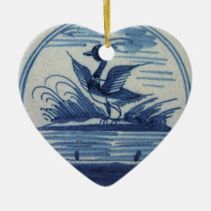 Antike Delfter Blaue Fliese - Ente im Wasser Keramik Ornament