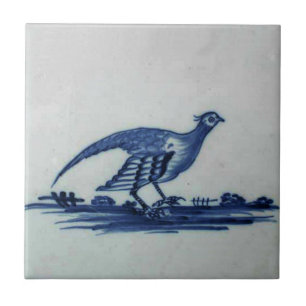 Antike Delfter Blaue Fliese - Moorhuhn im Gras