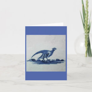 Antike Delfter Blaue Fliese - Moorhuhn im Gras Dankeskarte