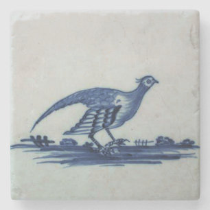 Antike Delfter Blaue Fliese - Moorhuhn im Gras Steinuntersetzer
