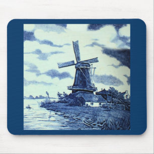 Antike Delfter Blaue Fliese - Windmühle Mousepad