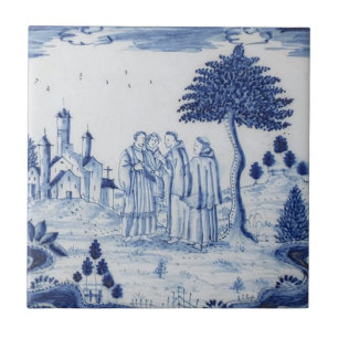 Antike Delfter Kachel - Pastorale Szene - Blau & W