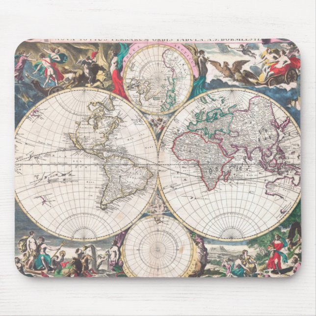 Antike Doppelt-Hemisphäre Weltkarte Mousepad (Vorne)