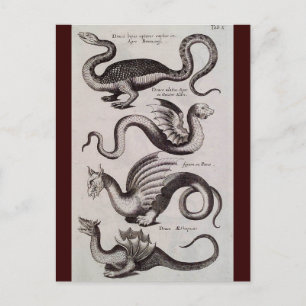 Antike Drachenradierung aus dem 18. Jahrhundert Postkarte