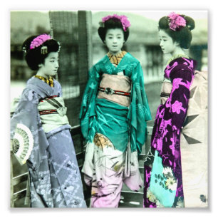 Antike drei junge Geishas im alten Japan Fotodruck
