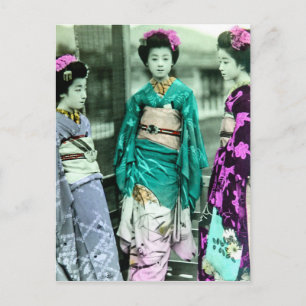 Antike drei junge Geishas im alten Japan Postkarte
