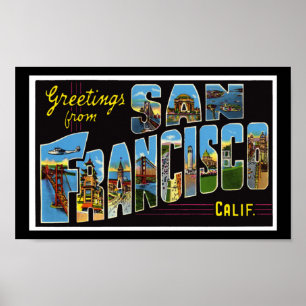 Antike Druck Gruß San Francisco Kalifornien Poster