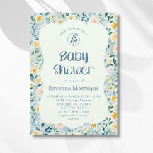 Antike Dusty Blue Blumenblüten Baby Shower