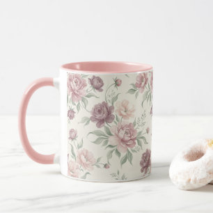 Antike Dusty Rose & Mauve Blumenkaffeetasse Tasse