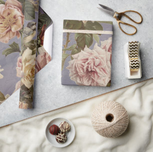 Antike Dusty Rose Pfingstrose Vögel Blaue Decoupag Geschenkpapier