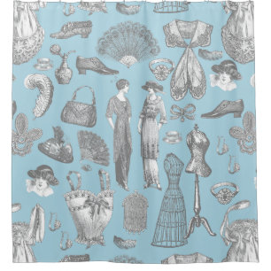 antike edwardianische Vintage-Mode Damen blau Duschvorhang