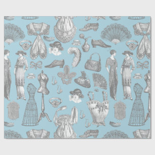 antike edwardianische Vintage-Mode Damen blau Geschenkpapier
