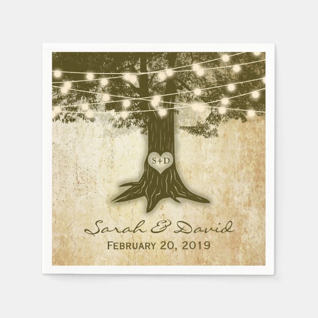 Antike Eichenbaum-Lichterkette Hochzeit Serviette (Vorderseite)