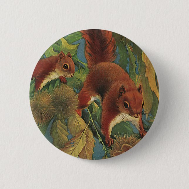 Antike Eichhörnchen, Waldtiere, Wilde Tiere Button (Vorderseite)